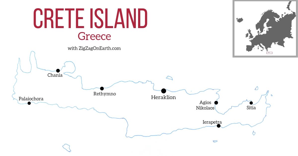 Main towns in Crete - Map