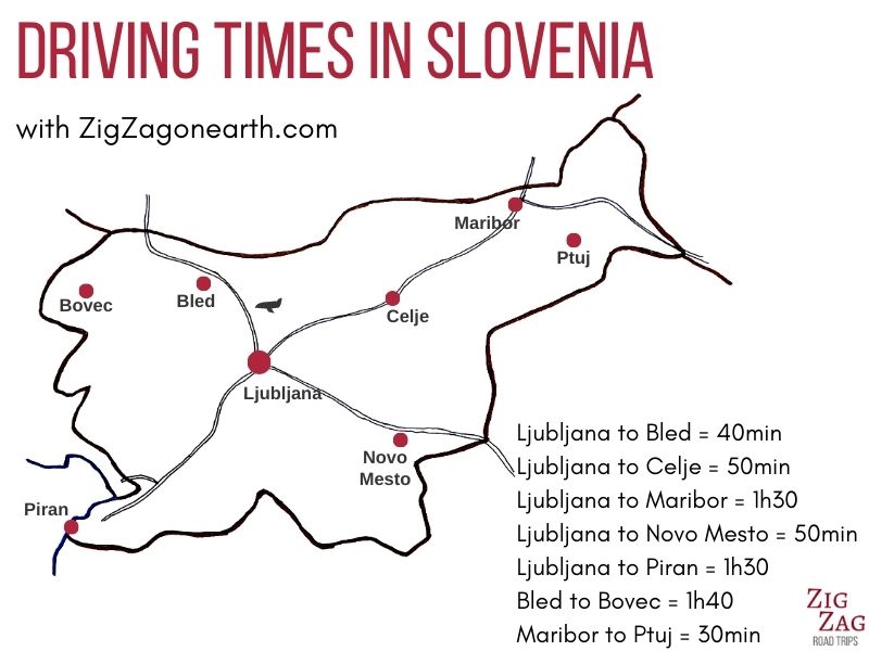 Driving times Slovenia Map