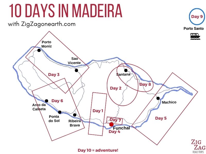 Map of 10 days in Madeira itinerary